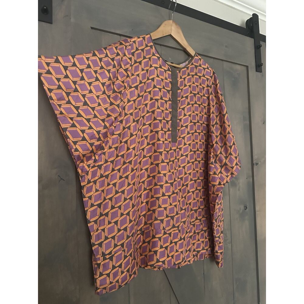 Lafayette 148 NY Womens L 100% Silk Artsy Elegance scoop neck pop over blouse